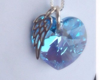 Sympathy Jewelry - Memorial Jewelry - March Birthstone - Blue Crystal - Angel Jewelry
