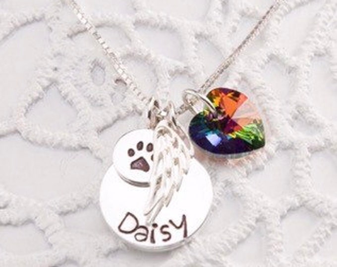 Personalized Rainbow Bridge Pet Loss Necklace - Rainbow Heart - Pet ...