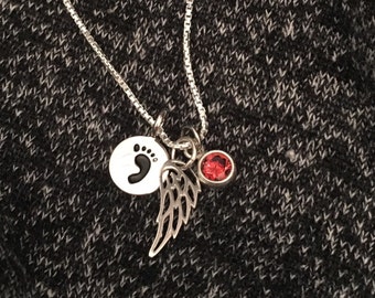 Angel Wing Birthstone Memorial Necklace - Angel Gift - Memorial Gift -