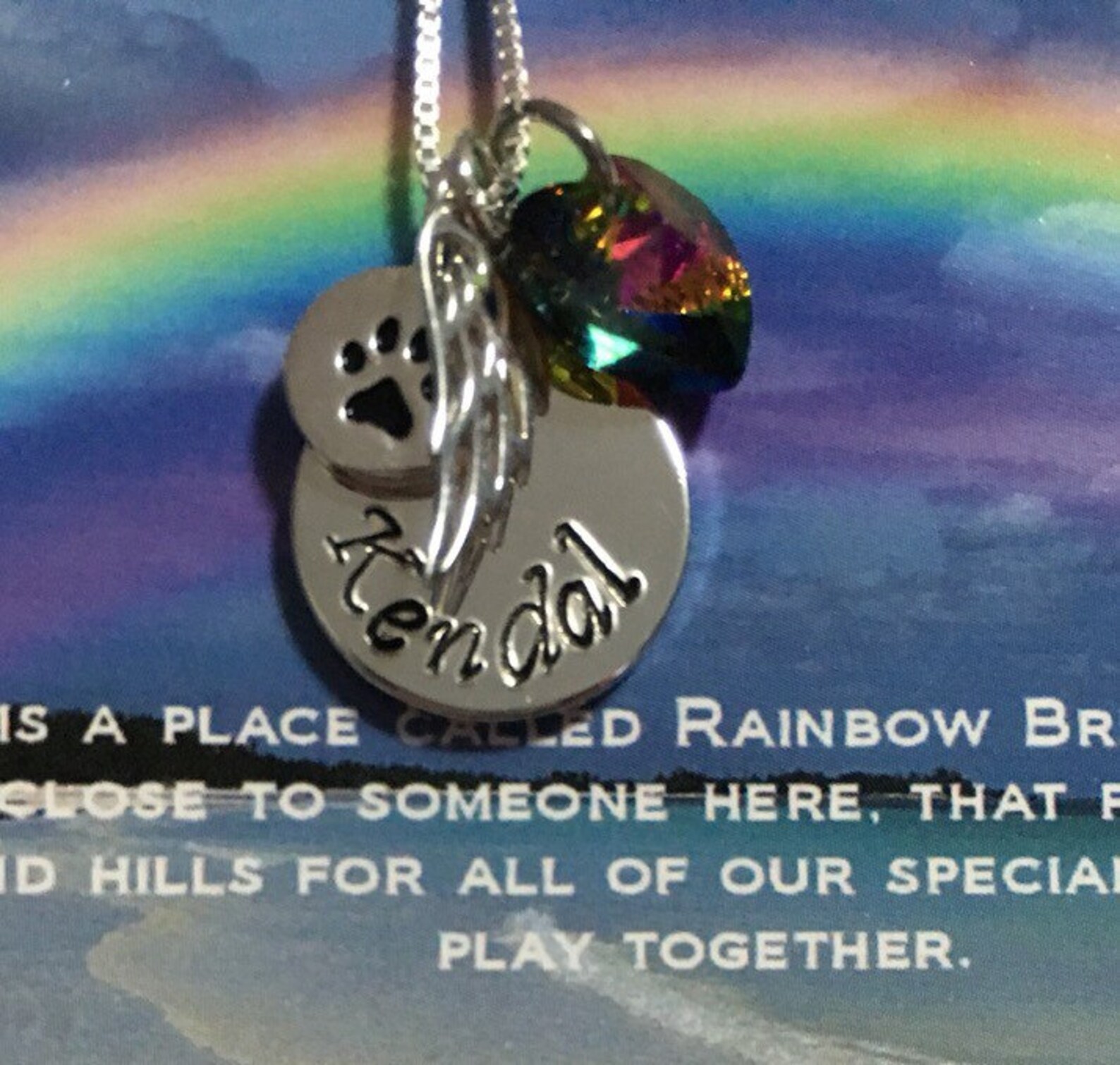 Personalized Rainbow Bridge Pet Loss Necklace Rainbow Heart | Etsy