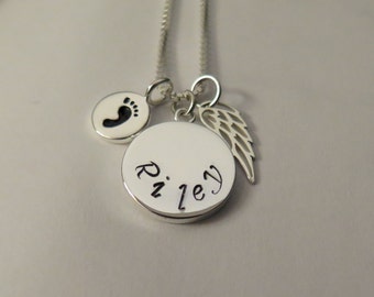 Miscarriage Jewelry - Personalized - Miscarry Necklace - Miscarriage Gift - Mothers Day Gift -  Baby Footprint  Necklace - Angel Wing Jewelr