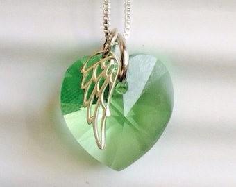 Miscarriage Jewelry -  Angel Wing Necklace - Memorial Necklace - Remembrance Necklace - August Birthstone - Mothers Day Gift - Peri