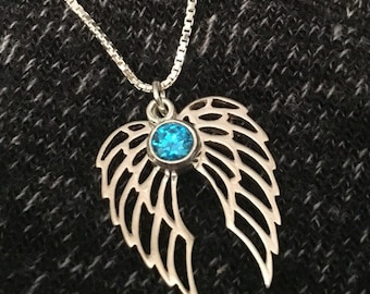 Angel Wing Birthstone Customized Memorial Necklace - Angel Wing - Birthstone - Sympathy Gift - Loss of Husband - Loss of Mother Gift - Baby