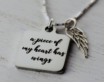 A piece of my heart has wings memorial necklace - Sympathy Gift - Memorial Gift - Loss of Mother - Loss of Child - Valentines Day Gift