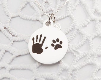 Pet Loss Gift - Loss of Dog Gift - Loss of Cat Gift - Pet Memorial - Paw and Hand  Print Necklace