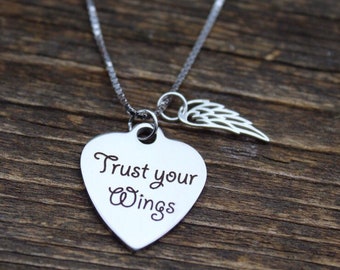 Trust your wings necklace - graduation gift - gift for college girl - Guardian Angel