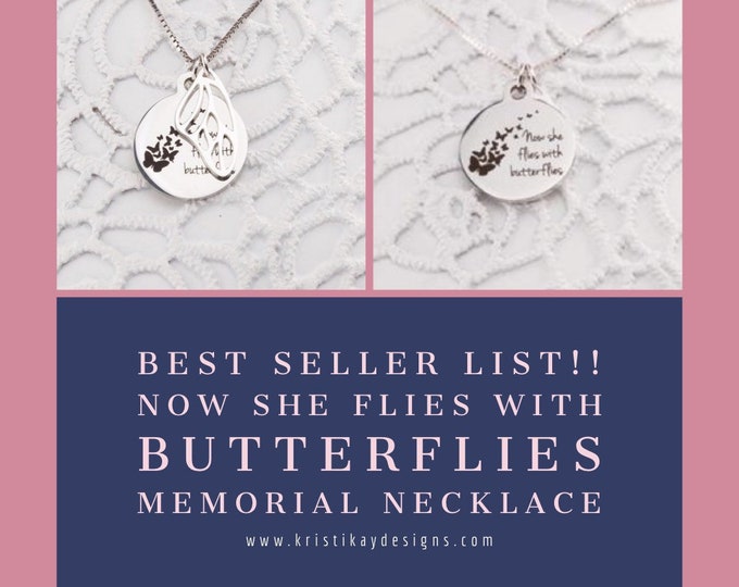 Featured listing image: Now She Flies With Butterflies - Loss of Mother Gift - Loss of Sister Gift - Loss of Daughter - Butterfly Wing Memorial Gift