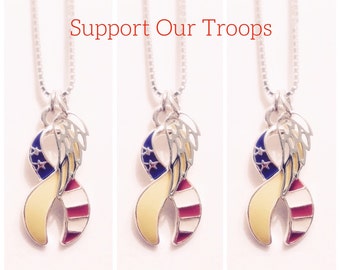 Support Our Troops Necklace - American Flag Jewelry - Soldiers Wife Jewelry - Military Jewelry - Memorial Day Gift