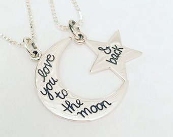 Love You to the Moon and Back Star and Moon Set - Mother Daughter Necklaces - Best Friend Necklaces - Necklace Gift Set- Mothers Day Gift