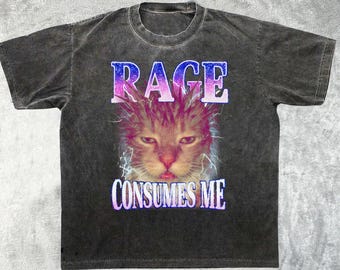 Camiseta de gato "Rage Consumes Me", divertida camiseta con meme de mascotas, camiseta vintage "Unhinged"