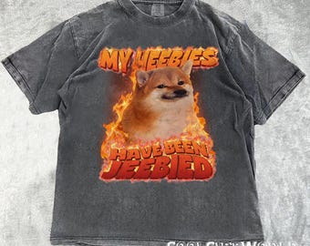 「My Heebies Have Been Jeebied」シャツ、面白いミームTシャツ、レトロなダメージ加工グラフィックTシャツ
