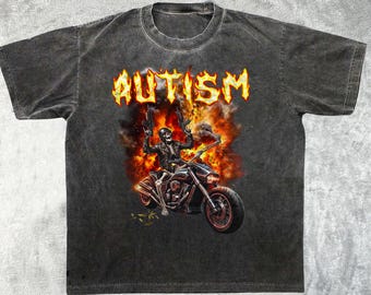 Autism Skeleton Motorcycle Graphic Tee, Funny Halloween Shirt