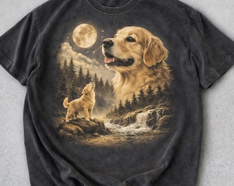 Comfort Colors Golden Retriever Howling to the Moon Tee, Vintage Dog Mom Shirt