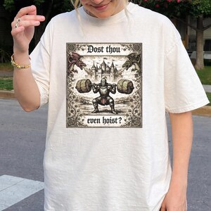 Dost Thou Even Hoist Medieval Gym Retro T-Shirt, Funny Gym Shirt, Fantasy Knight Tee image 7