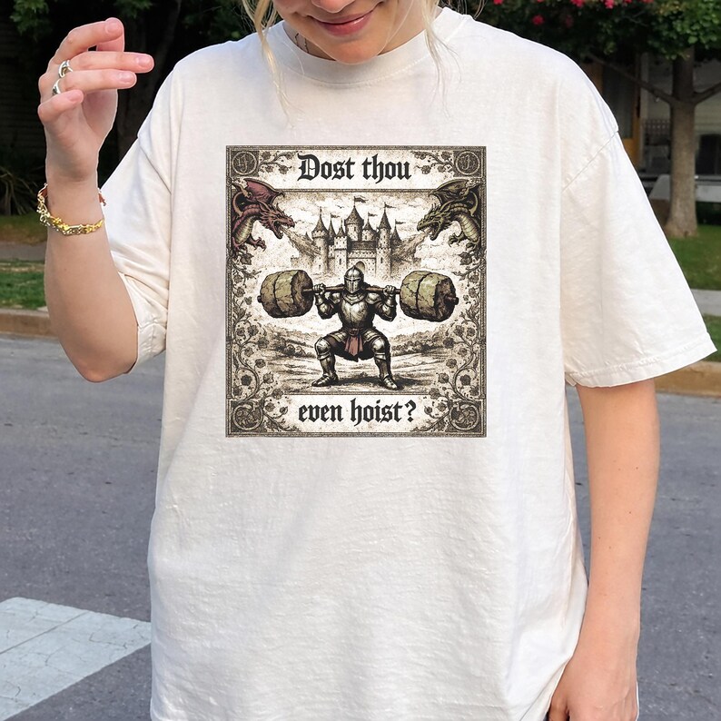 Dost Thou Even Hoist Medieval Gym Retro T-Shirt, Funny Gym Shirt, Fantasy Knight Tee image 7