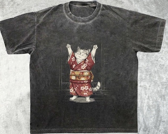 レトロな日本の猫Tシャツ、風変わりなアニメ猫愛好家へのギフト