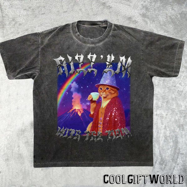Camiseta gráfica vintage "Rizz Em With The Tism", divertida camiseta retro de los 90 con meme de gato