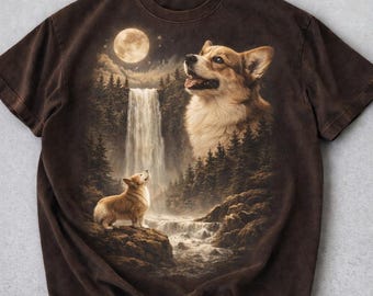 Comfort Colors Corgi Howling to the Moon Shirt, Vintage Graphic Tee, Dog Lover Gifts