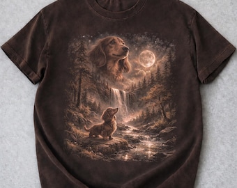 Dachshund Howling to The Moon Vintage T-Shirt, Vintage Graphic Tee, Dog Lover Gifts