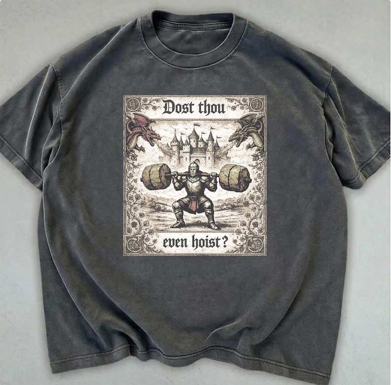 Dost Thou Even Hoist Medieval Gym Retro T-Shirt, Funny Gym Shirt, Fantasy Knight Tee image 3