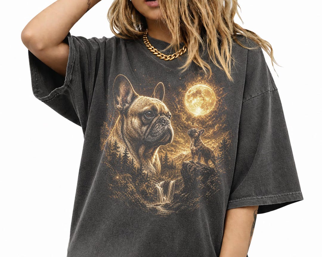Frenchie Bulldog Howling to the Moon Vintage T-shirt, Vintage Graphic ...