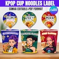 Kpop Demon Hunters, Cup Noodle Labels Ramyeon, Cosplay Party Huntrix Ramen, Rumi Mira Zoey, Kpop party, Printable pack, Halloween party