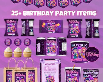 25+ Kpop Demon Hunter redigerbara etiketter, Kpop födelsedagsfestpaket, Kpop Demon Hunter-inspirerat födelsedagstema, utskrivbara festgåvor