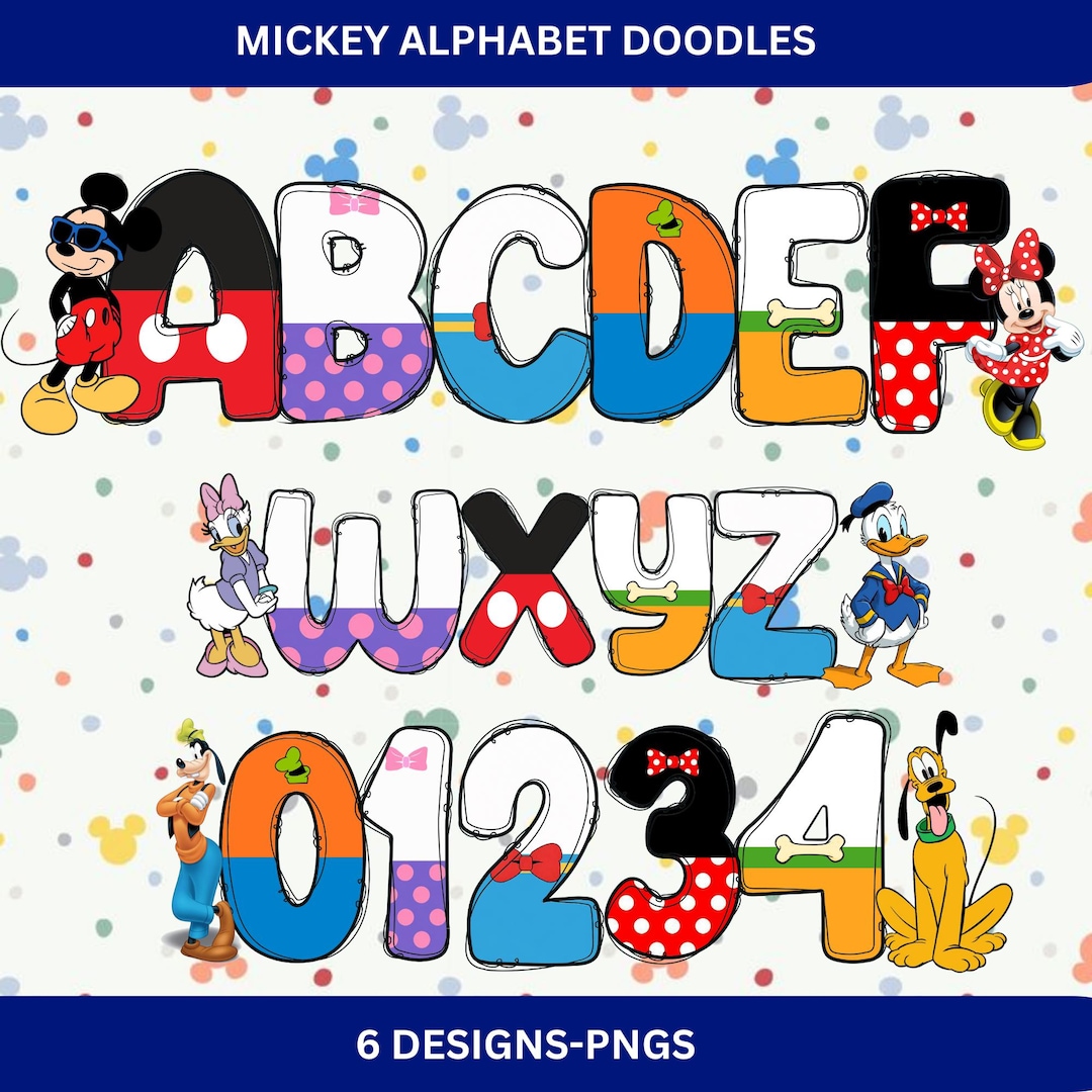 6 Fonts Mickey and Friends Alphabet Png Clipart, Letter and Number ...