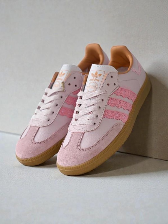Custom Adidas Samba Pink Retro Sneakers – Hand-Finished Pastel Shoes – Unique Gift for Women & Men – Personalized Artistic Trainers