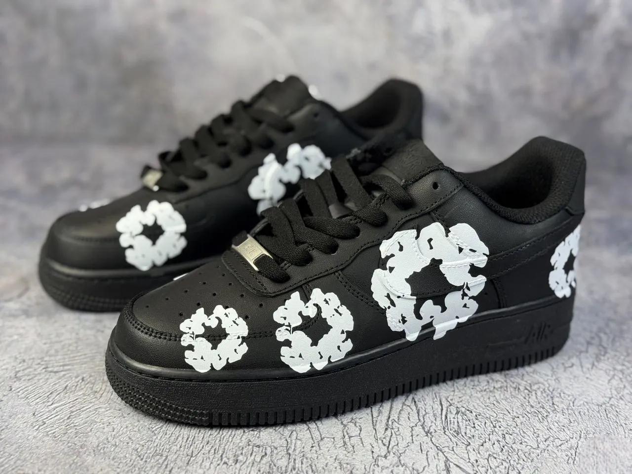 Custom AF1 Sneakers – Black Denim Tears Inspired Design | Hand