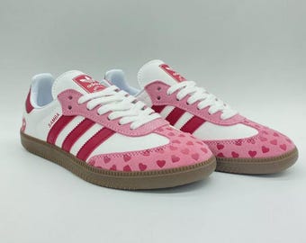 Custom Adidas Samba-style Sneakers  Pink & Red Heart Valentine Design  Valentine's Day - Etsy
