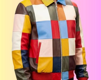 Unisex Patchwork Checkered Jacket – Colorful Retro Vintage Style Casual Streetwear Coat