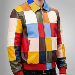 Unisex Patchwork Checkered Jacket – Colorful Retro Vintage Style Casual Streetwear Coat