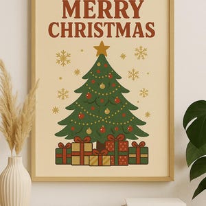 Vintage Christmas Wall Art Set of 3 | Retro Holiday Prints | Merry Christmas Santa Stocking Joy to the World Posters | Festive Holiday Decor