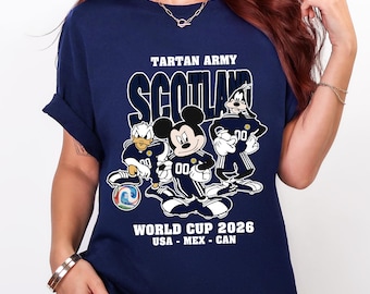 Koszulka Tartan Army Scotland World Cup 2026, koszulka dla kibica Disney Football, prezent dla kibica piłki nożnej z Myszką Miki i Donaldem Goofym, odzież na mecz Comfort Colors