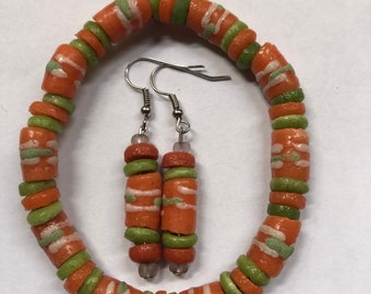 Orange and Green Ghana Jewelry Set