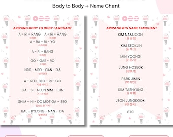 Kpop Arirang Body to Body Fanchant Cards, OT7  Concert Freebie Printable (digital download)