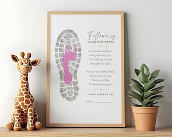 Christian Father's Day Footprint Poem Card, Watercolor Faith Gift (Digital Download)