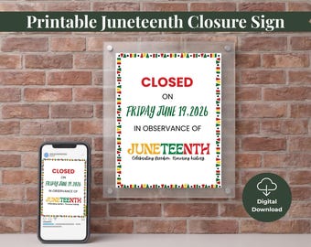 Printable Juneteenth Closure Sign, Business Closed Notice (Digital Download)