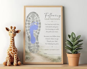 Christian Father's Day Card, Following Footsteps Poem, Religious Dad Gift (Instant Download)