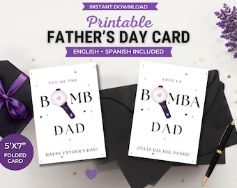 Printable Father's Day Card, BTS Inspired, English Spanish (Digital Download)
