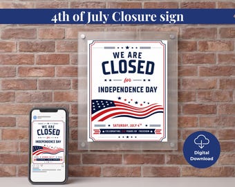 Panneau fermé du 4 juillet imprimable, avis de la fête de l'indépendance vintage PDF PNG