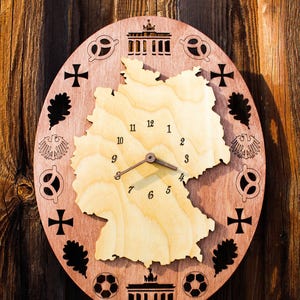 Wooden clock / Germany map / Wood wall clock / Silent wall clock /  Large wall clock / Vintage wall clock / Custom clock / Wood clock