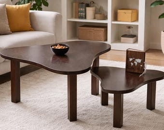 Organic Nesting Coffee Table Set, Handmade Wooden Living Room Furniture