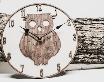 Owl clock 11.8" / Wood wall clock / Owl nursery decor / Wooden wall clock / Farmhouse clock / Wooden clock / Farmhouse wall clock / Barn owl