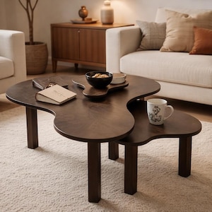 Organic Coffee Table Set, Wooden Nesting Tables, Modern Living Room Furniture