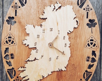 Ireland clock 11.8"x15.7" / Wood wall clock / Map of Ireland / Large wall clock / Modern wall clock / Wooden map / Wooden clock / Wood clock