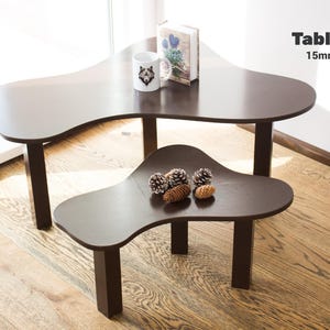 Modern nesting coffee table set, organic shape wooden tables handmade from Baltic birch plywood