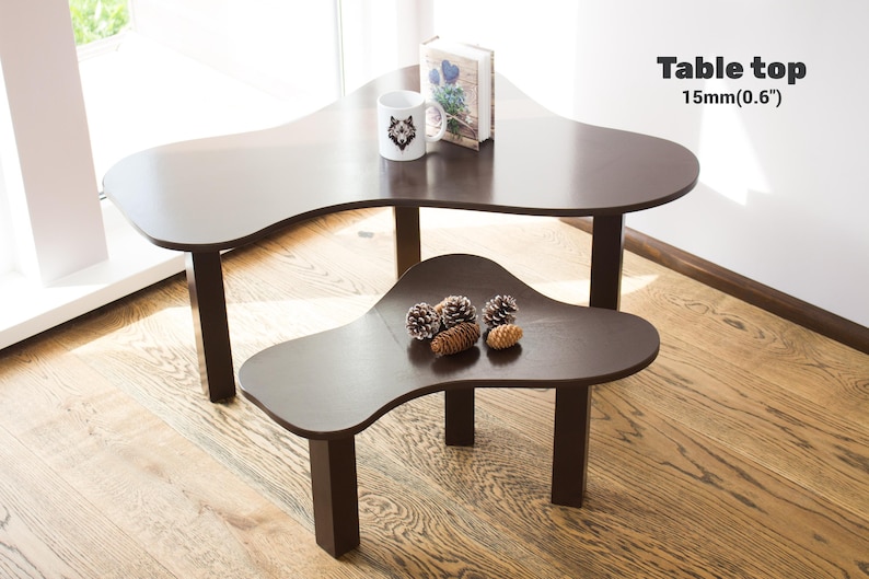 Modern nesting coffee table set, organic shape wooden tables handmade from Baltic birch plywood