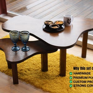 Space saving nesting coffee tables set of 2 stacked together